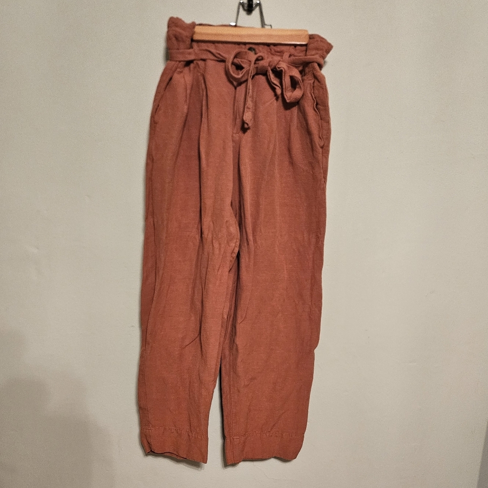 Madewell Burnt Orange Linen Crop Pants